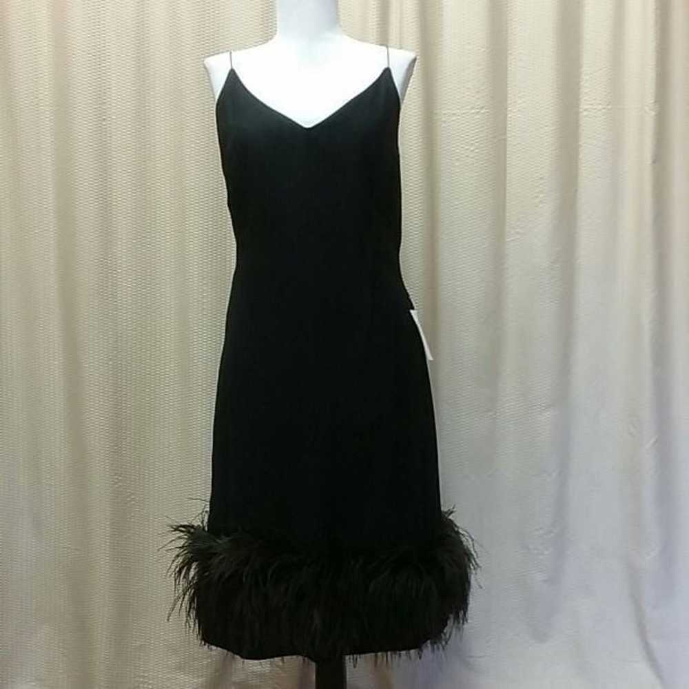 Bg S VINTAGE Black dress feather trim - image 1