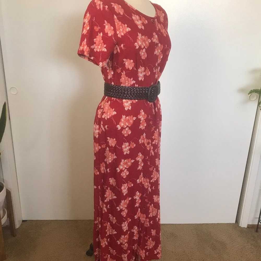 VTG 90's Red Floral Linen Maxi Dress - image 2