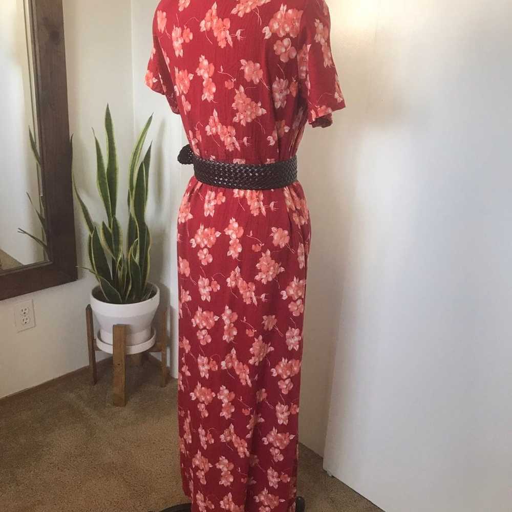 VTG 90's Red Floral Linen Maxi Dress - image 3