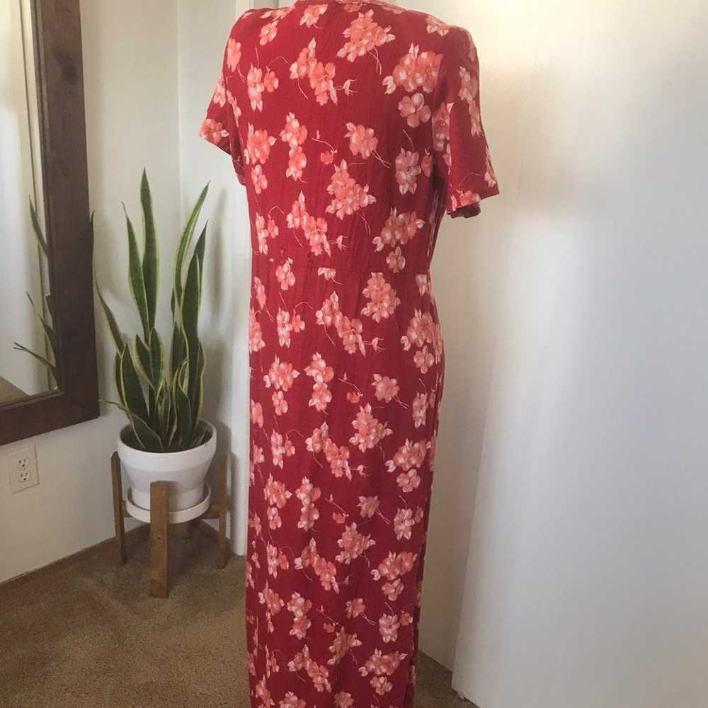 VTG 90's Red Floral Linen Maxi Dress - image 5