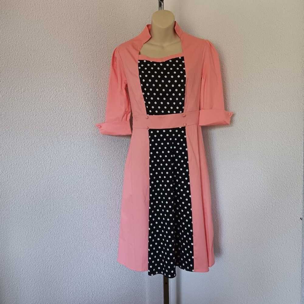 Vintage Style Rockabilly Midi Dress Pink Black Wh… - image 1