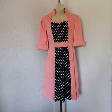 Vintage Style Rockabilly Midi Dress Pink Black Wh… - image 1