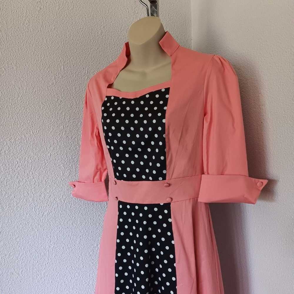 Vintage Style Rockabilly Midi Dress Pink Black Wh… - image 2