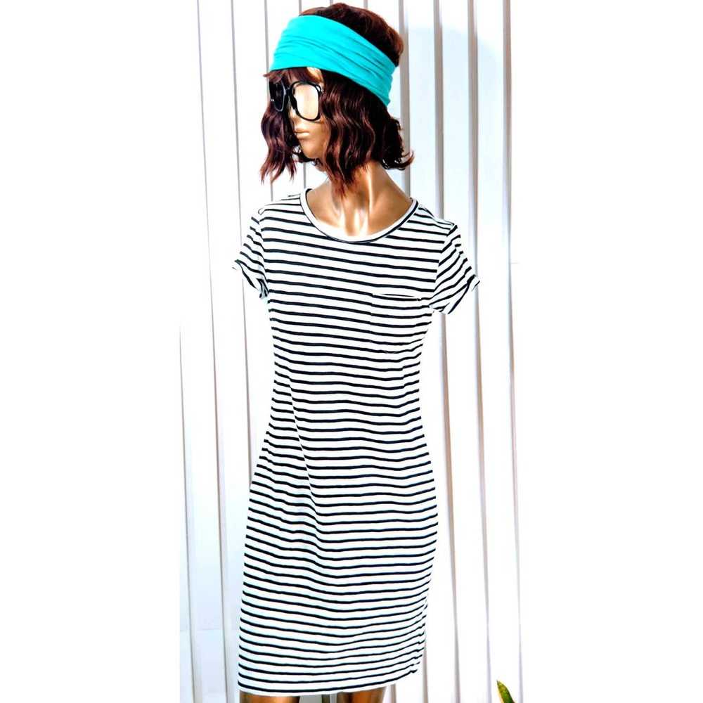 Womens Gap T-shirt Dress Black White Stripes Patc… - image 3