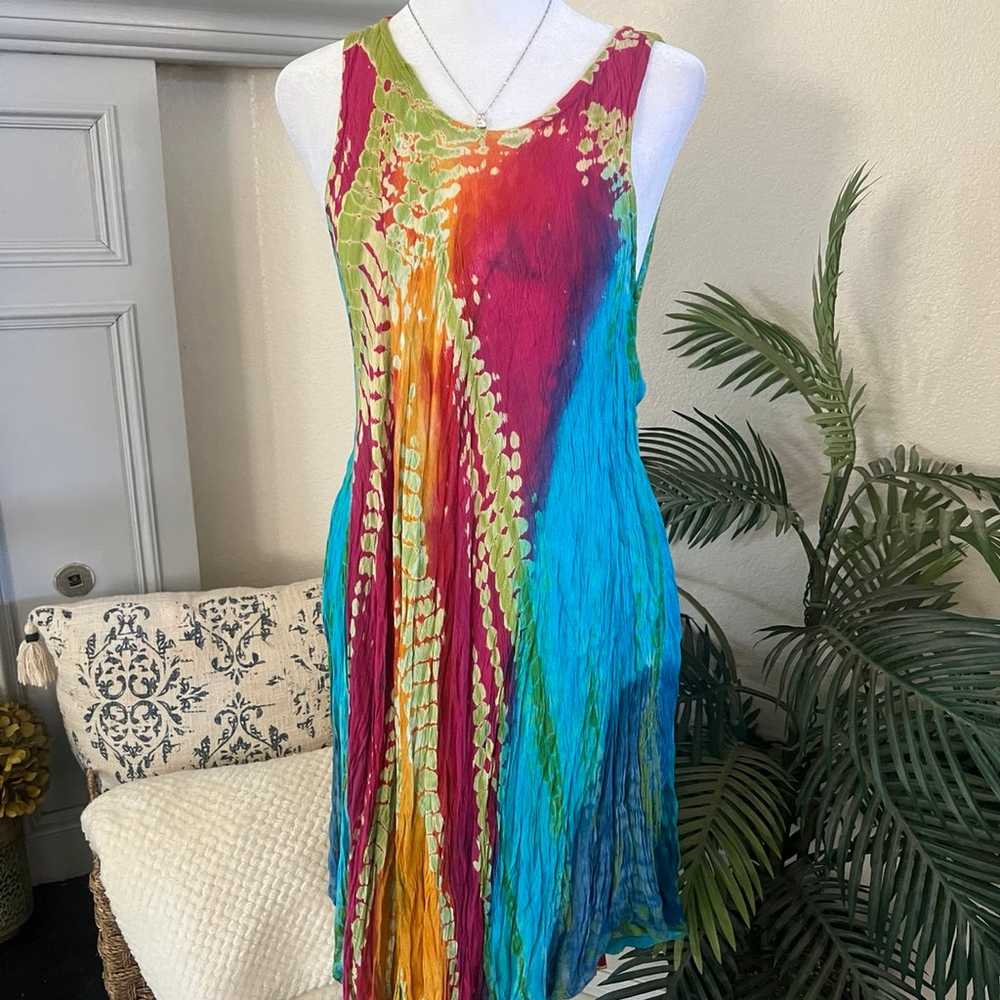 Vintage Tie Dye Rainbow Asymmetrical Dress - image 1