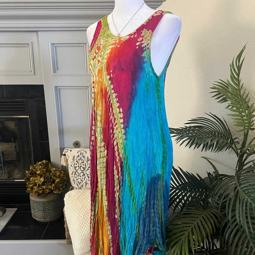 Vintage Tie Dye Rainbow Asymmetrical Dress - image 2