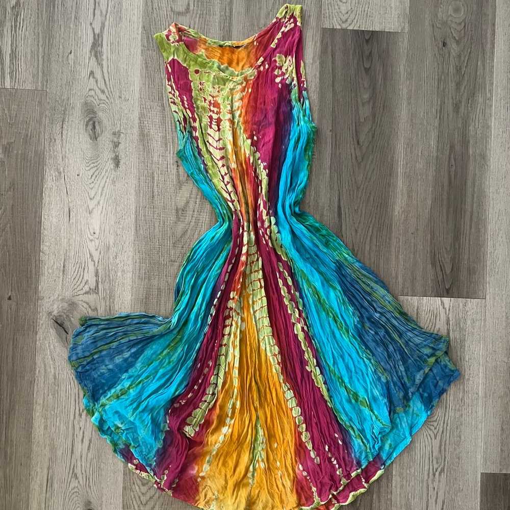 Vintage Tie Dye Rainbow Asymmetrical Dress - image 8