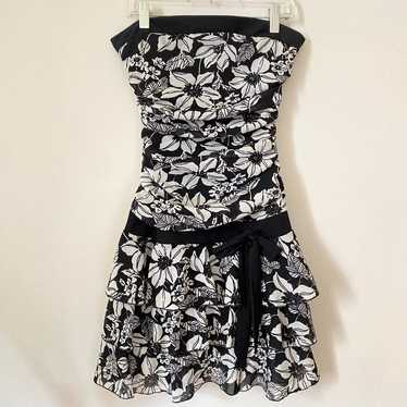 Trixxi Y2K ruched mesh black and white floral str… - image 1