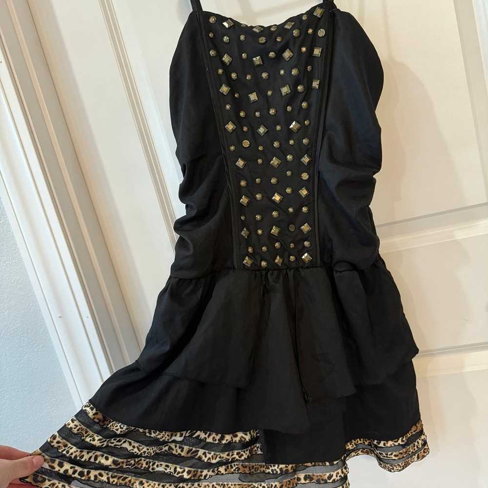 Y2K Black grunge Mini dress With Beadwork - image 4