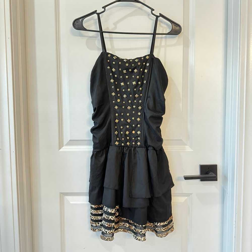 Y2K Black grunge Mini dress With Beadwork - image 7