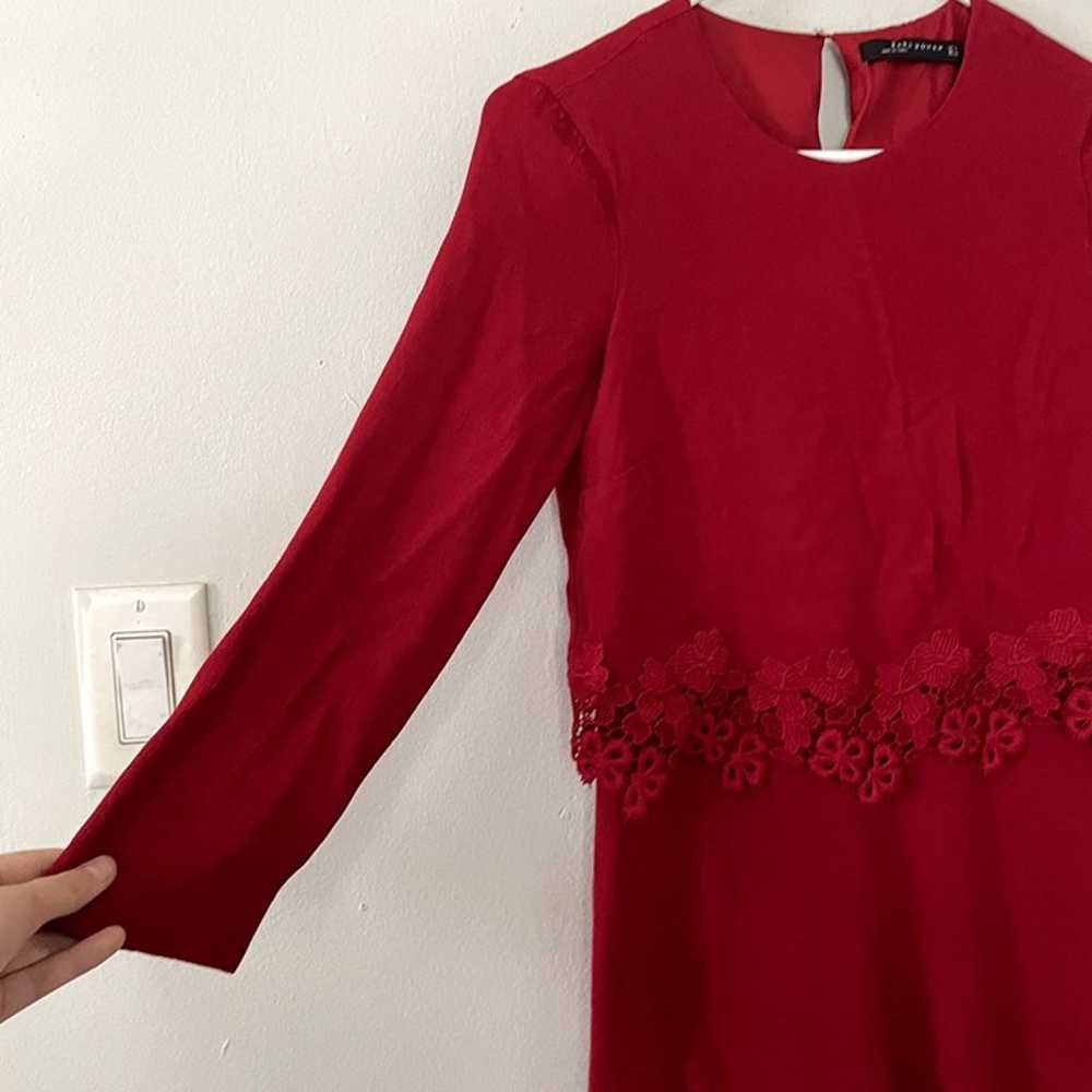 Zara Woman red lace floral dress long sleeved vin… - image 4