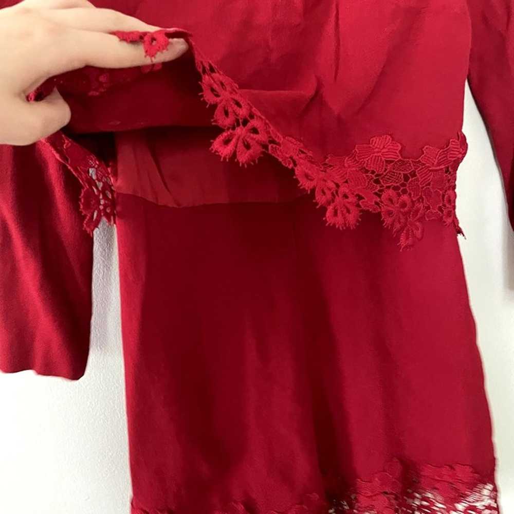 Zara Woman red lace floral dress long sleeved vin… - image 5