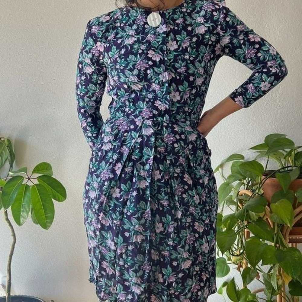 Vintage 1980s floral daydress purple green small … - image 4