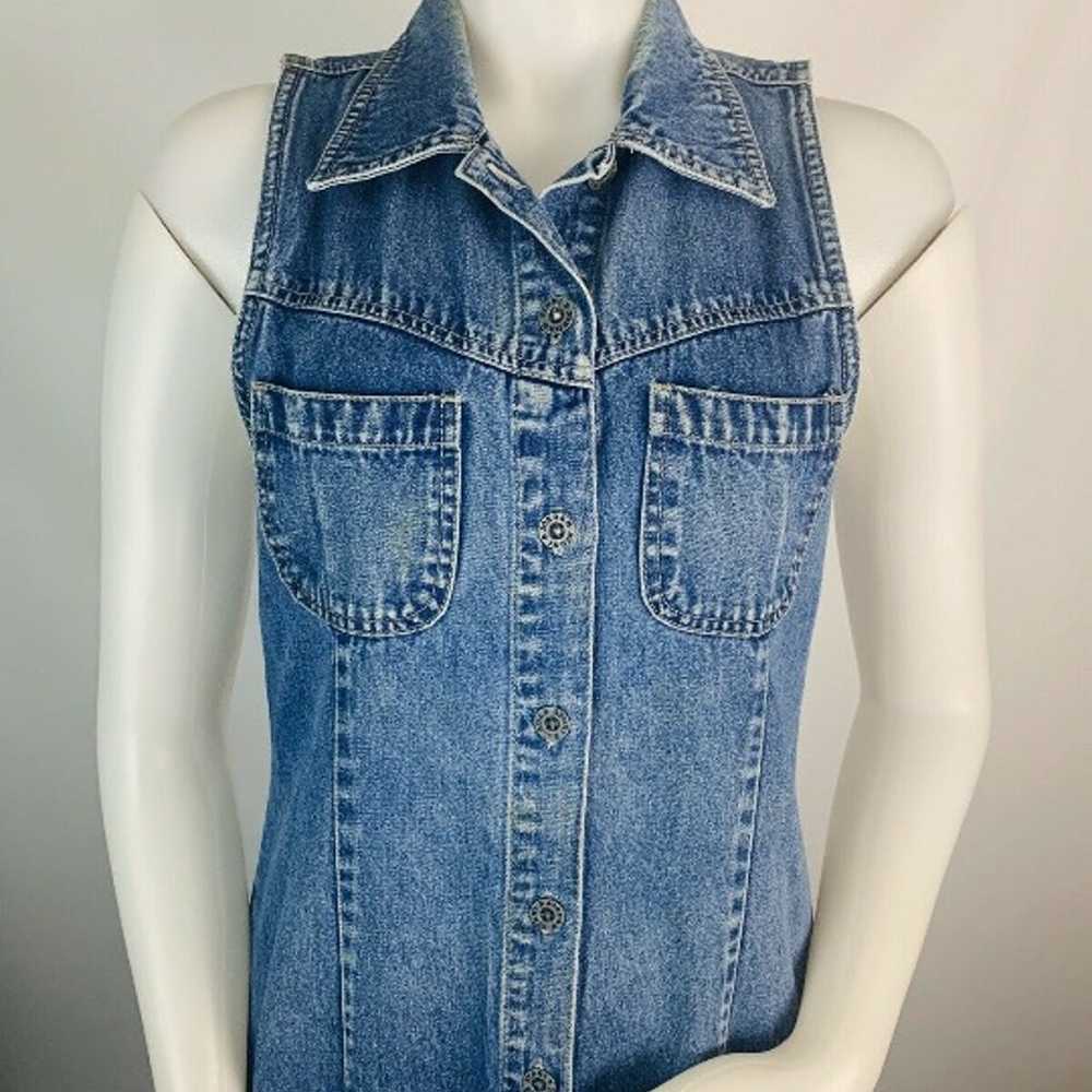 90s Denim Button Down Jumper Dress - image 3