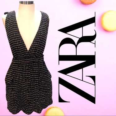 Zara Womans Tweed V Neck Pinafore Mini Dress Size… - image 1