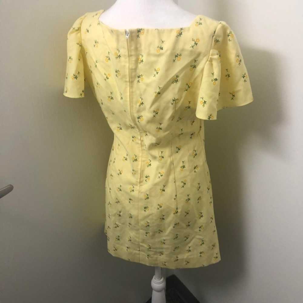 Vtg 60s 70s Yellow Flower Drop Waist Mini Dress - image 2