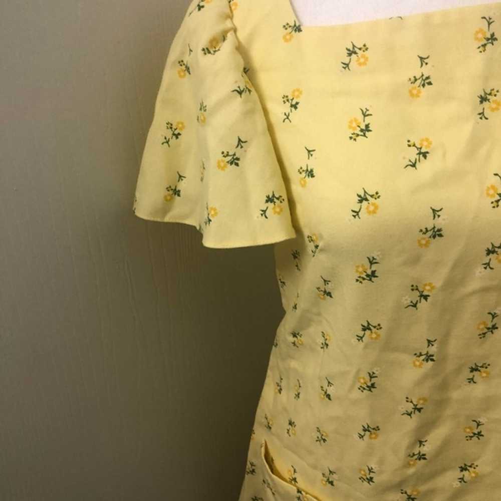 Vtg 60s 70s Yellow Flower Drop Waist Mini Dress - image 3