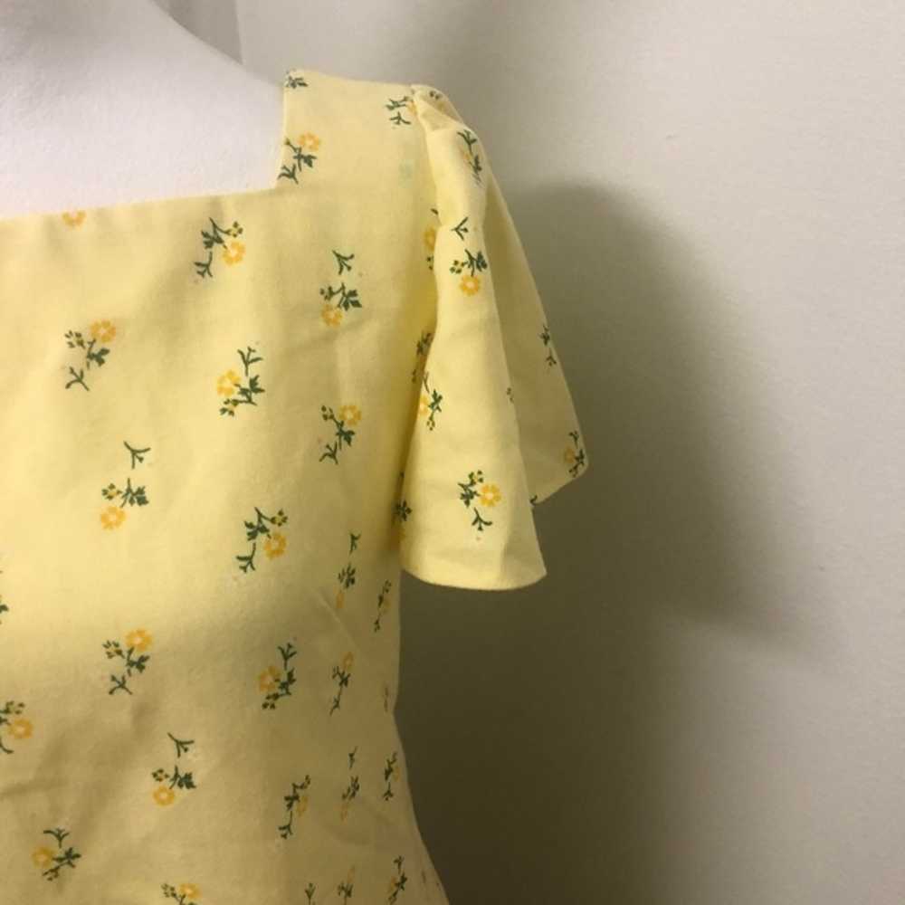 Vtg 60s 70s Yellow Flower Drop Waist Mini Dress - image 4