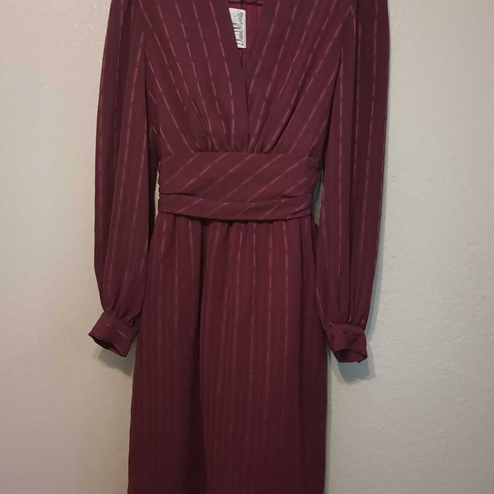 VINTAGE 70's DAVID MORRIS RED WINE DRESS SIZE 6 L… - image 2