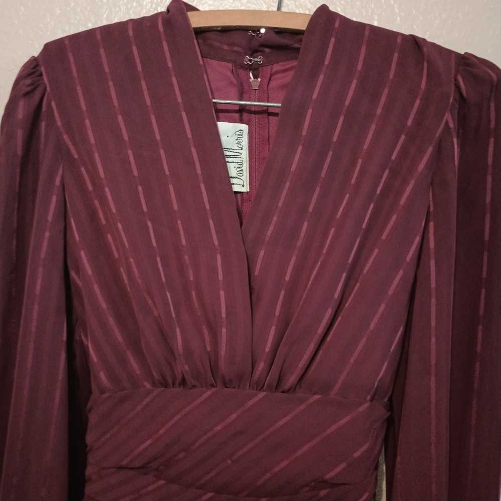 VINTAGE 70's DAVID MORRIS RED WINE DRESS SIZE 6 L… - image 3