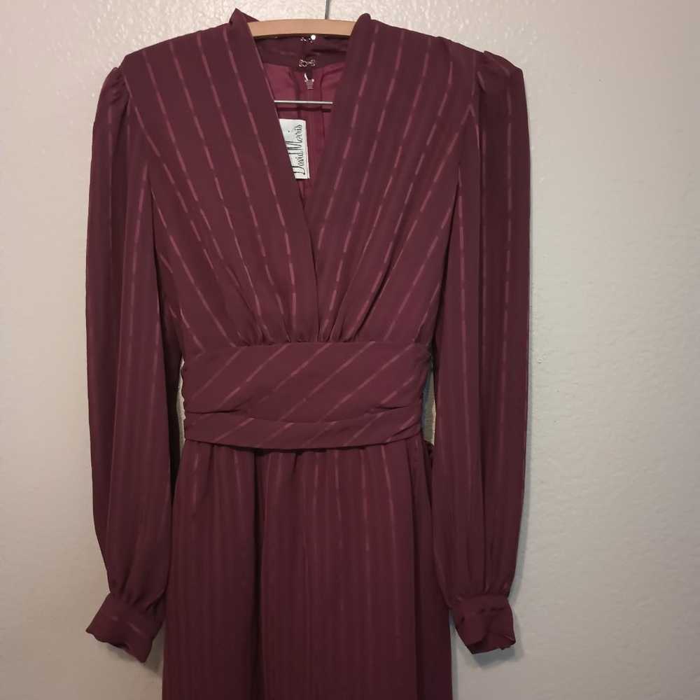 VINTAGE 70's DAVID MORRIS RED WINE DRESS SIZE 6 L… - image 6