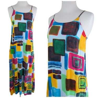 VINTAGE 90s Colorful Geometric Midi Slip Dress by… - image 1