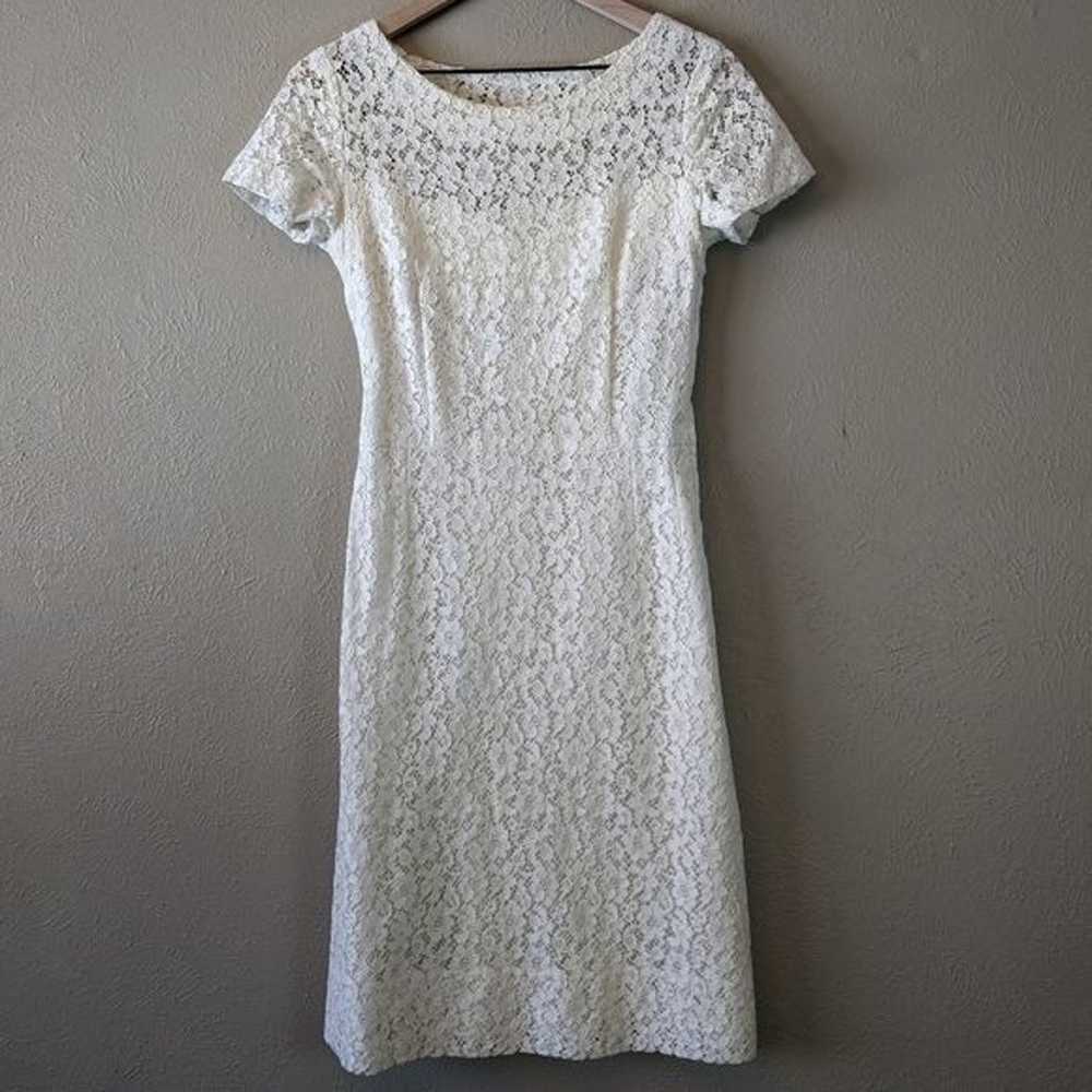 Vintage Cream Lace Cap Sleeve Mid Length Dress Si… - image 2