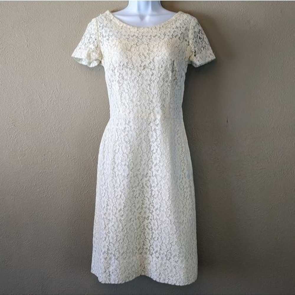 Vintage Cream Lace Cap Sleeve Mid Length Dress Si… - image 4