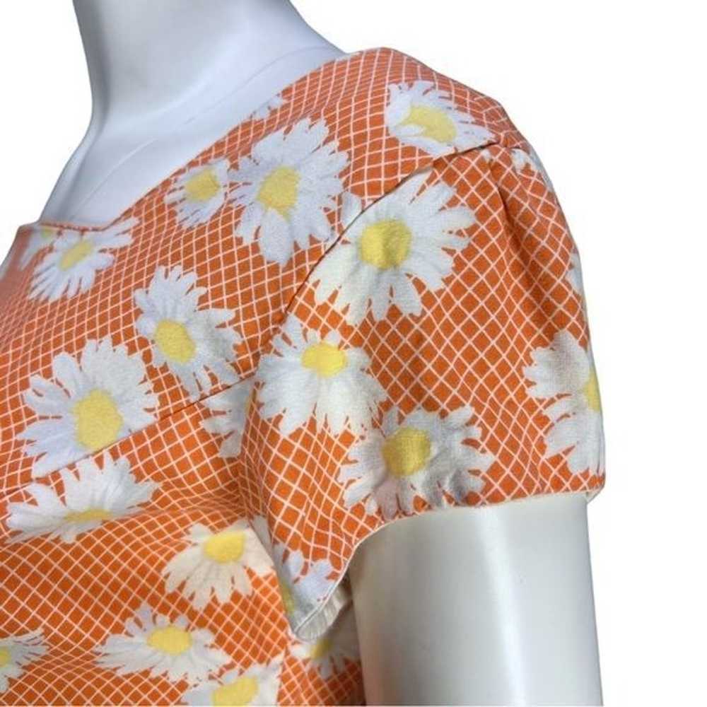 VTG 70’s handmade Orange off White Daisy Printed … - image 10