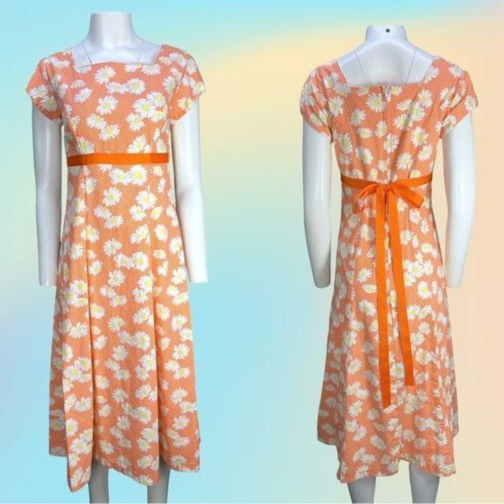 VTG 70’s handmade Orange off White Daisy Printed … - image 1