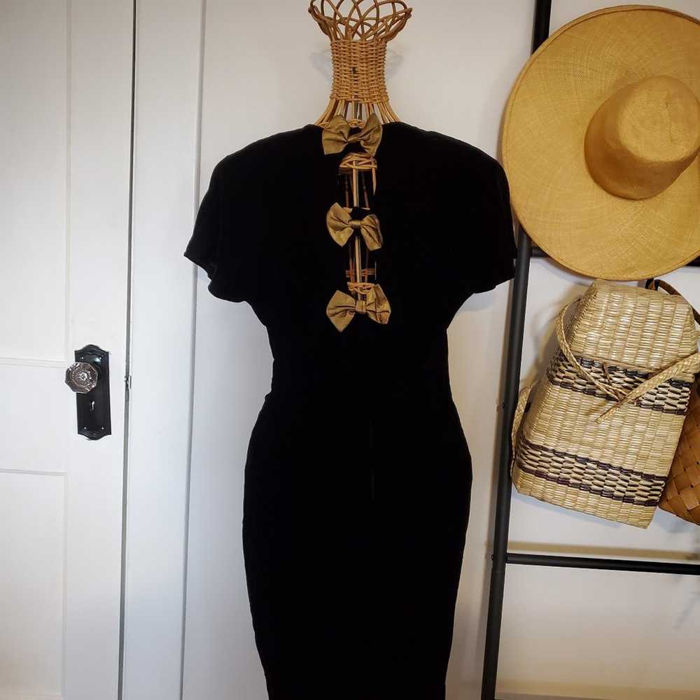 Vintage Donna Ricco New York Black Velvet Dress w… - image 2