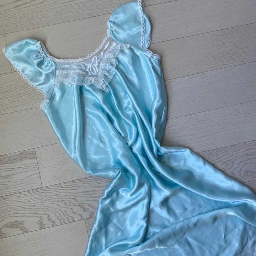 Vtg 70s Lord & Taylor Sky Blue Slip Dress Nighty - image 1