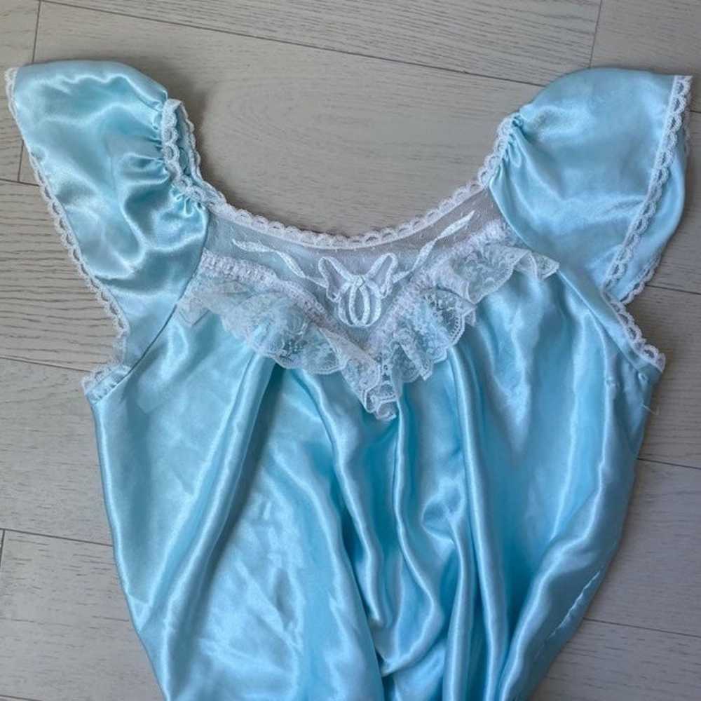 Vtg 70s Lord & Taylor Sky Blue Slip Dress Nighty - image 2