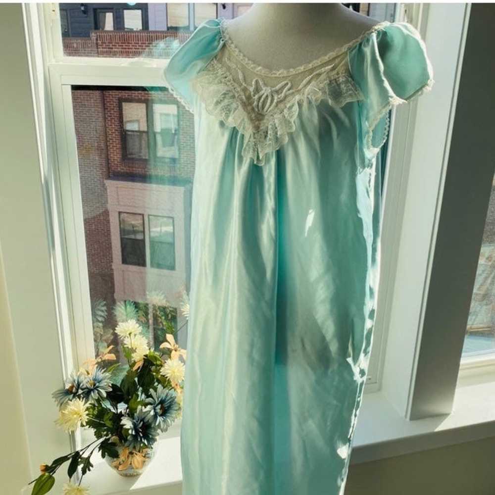 Vtg 70s Lord & Taylor Sky Blue Slip Dress Nighty - image 6