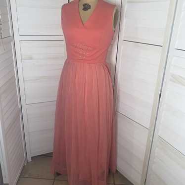 Vintage 60s Salmon Maxi Hostess Elegant Miss Form… - image 1