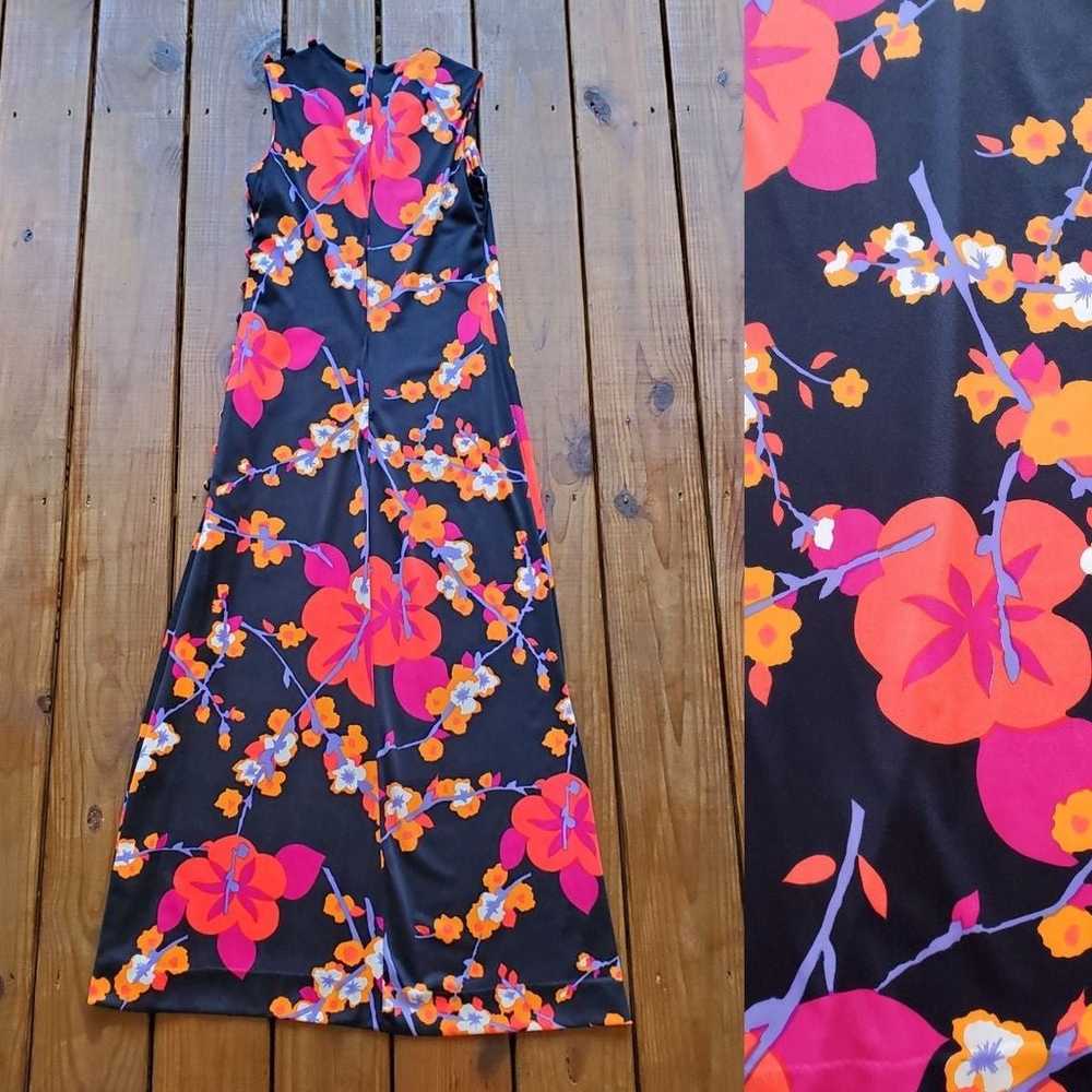 Vintage 60's 70's S/M black neon floral sleeveles… - image 2