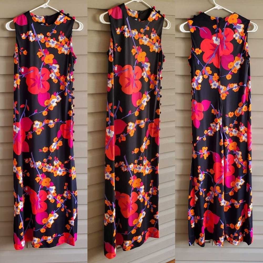 Vintage 60's 70's S/M black neon floral sleeveles… - image 3