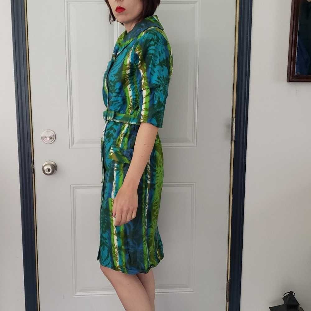 60s Blue and Green Funky Day Dress - image 2