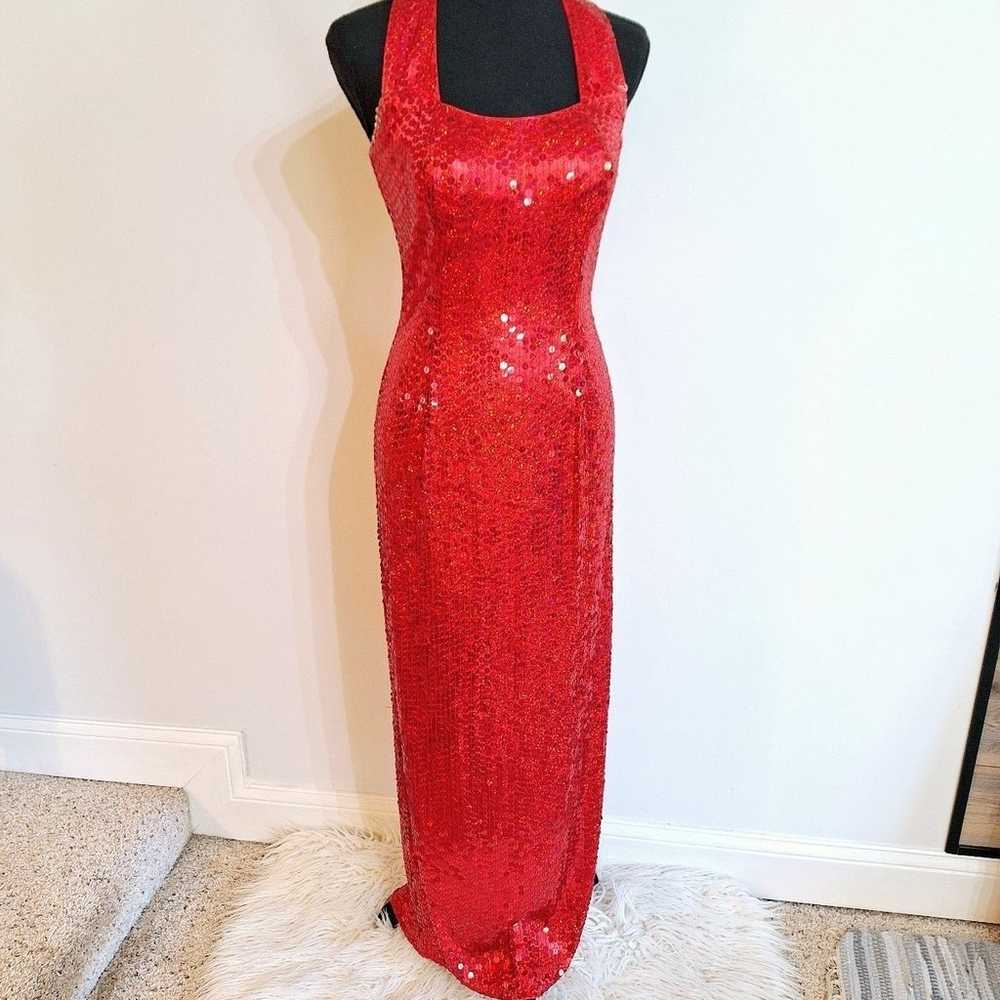 Adrianna Papéll Vintage Red Sequin Gown - image 2