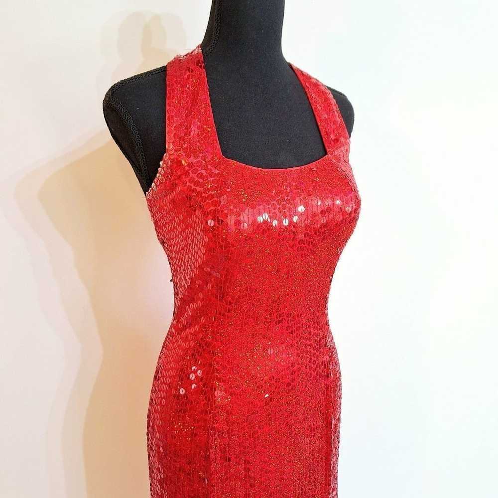 Adrianna Papéll Vintage Red Sequin Gown - image 3