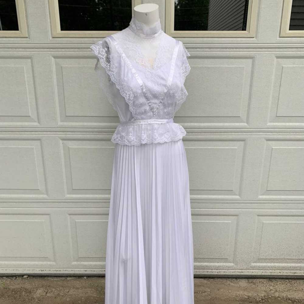 Vintage 70's White Lace Turtleneck Maxi - image 3