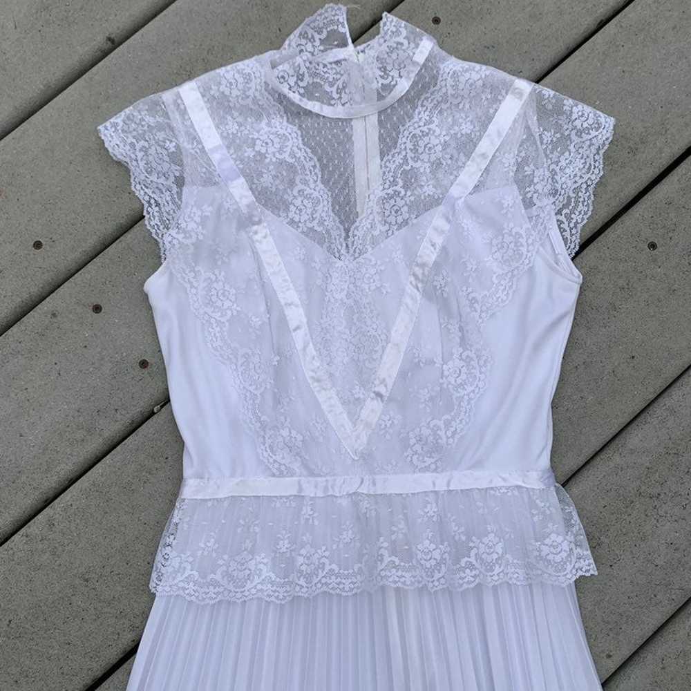 Vintage 70's White Lace Turtleneck Maxi - image 9