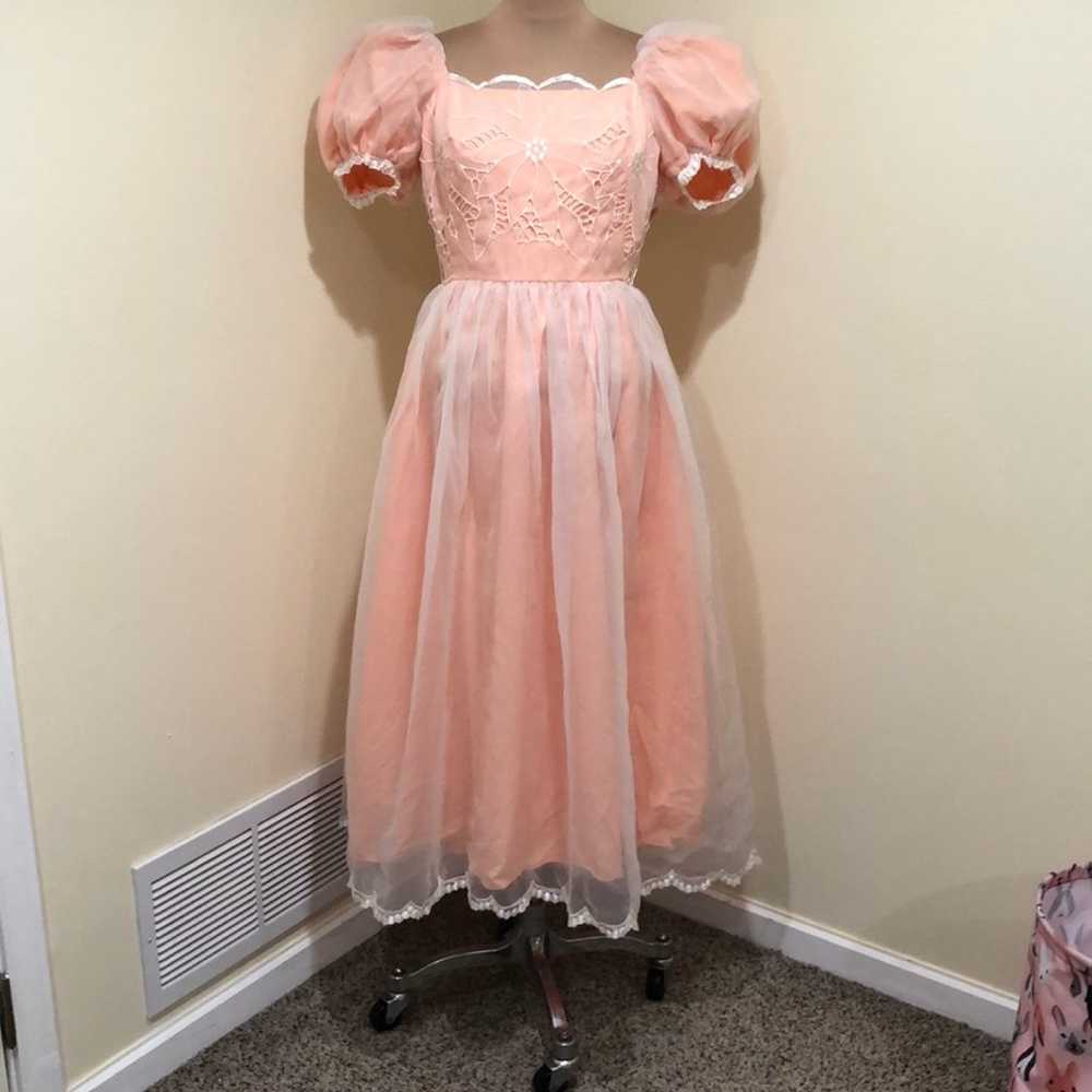 Vintage Maxi Dress Size 4 Pastel Peach White Flor… - image 2