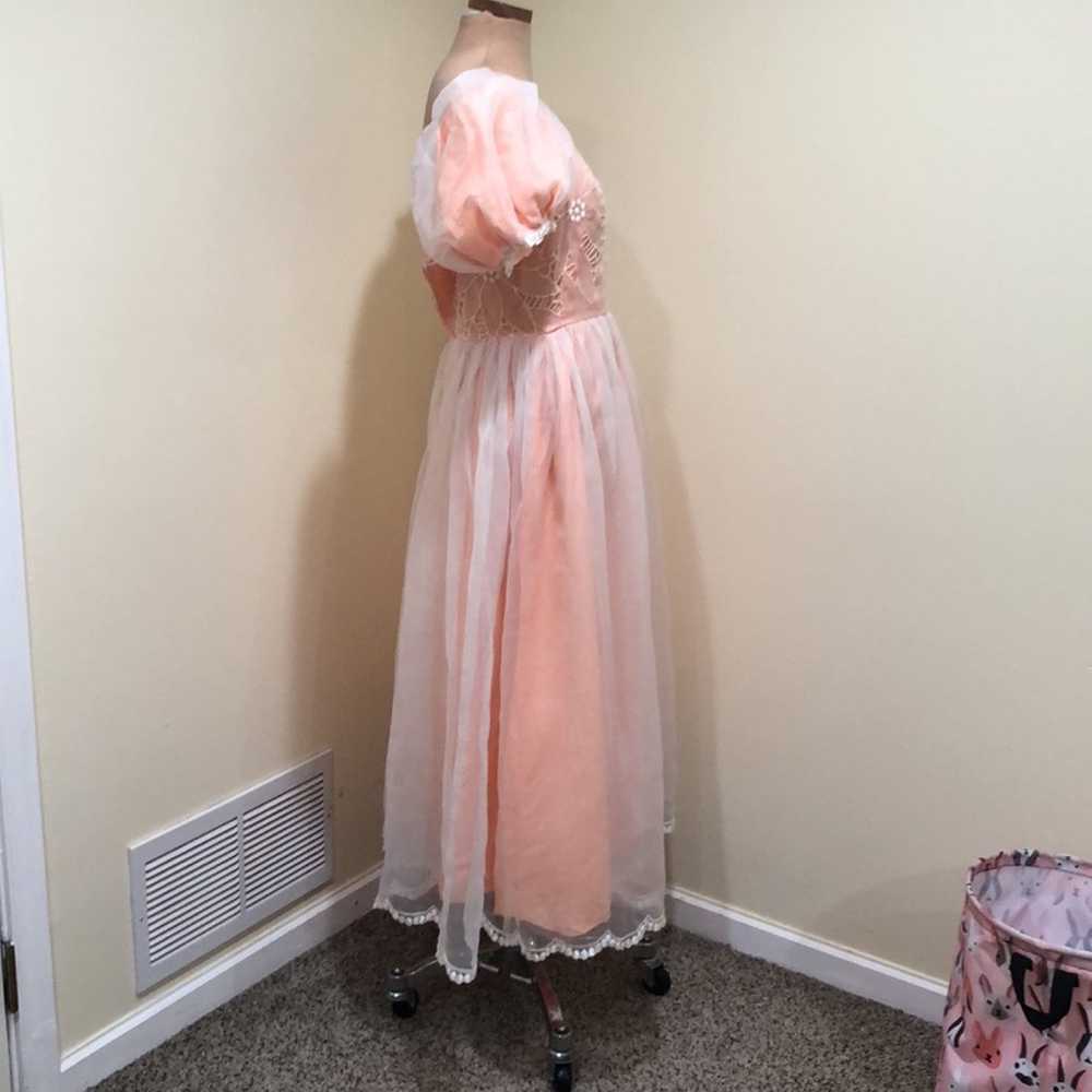 Vintage Maxi Dress Size 4 Pastel Peach White Flor… - image 4