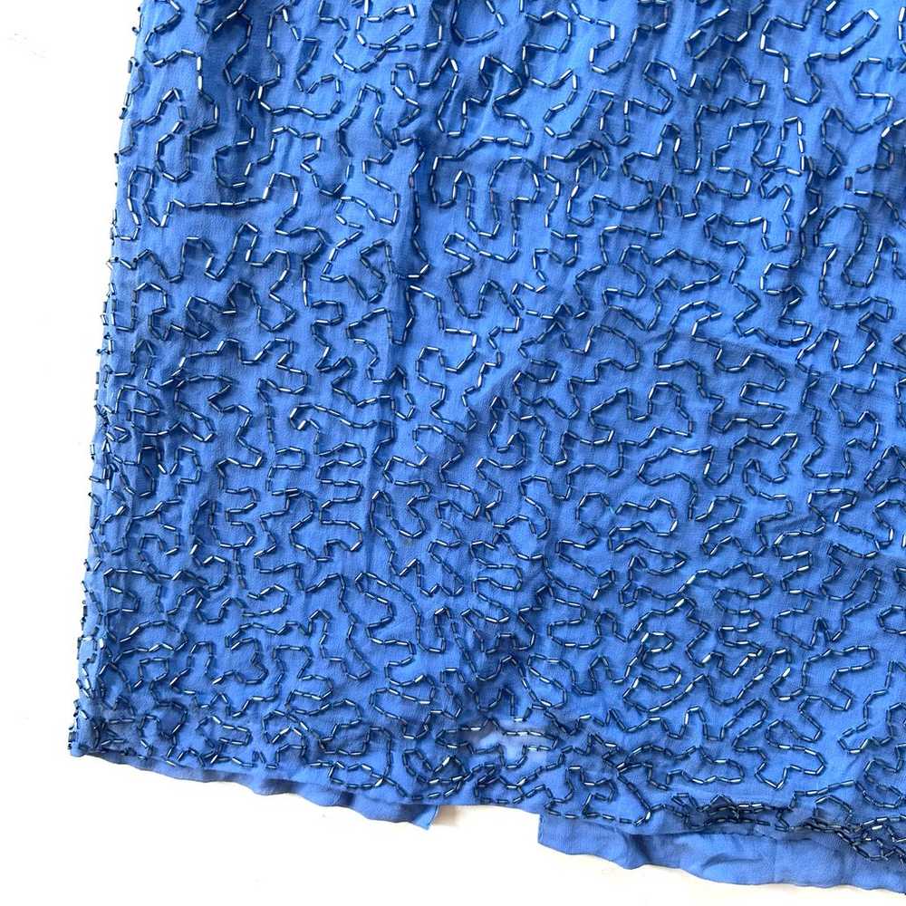 Vintage Night Line Blue Sequin Short Sleeve Silk … - image 4