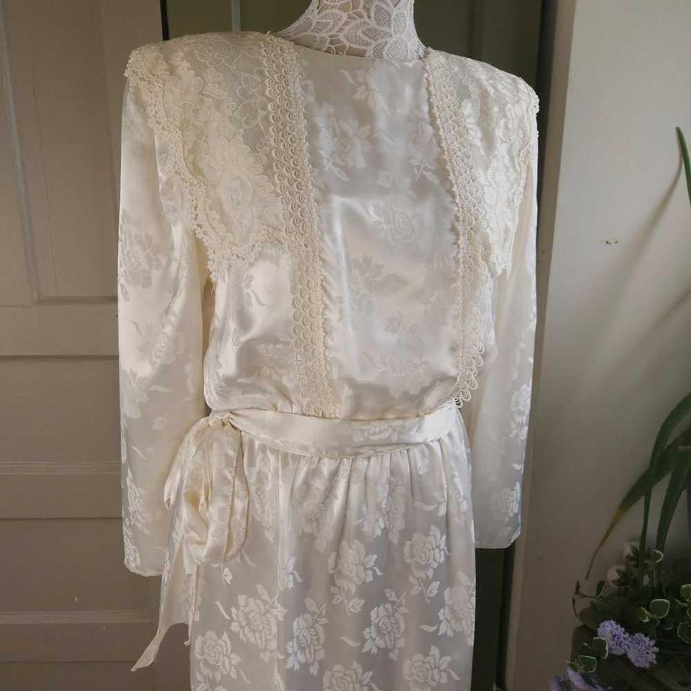 Scott McClintock Vintage 80s Ivory Floral Lace Sa… - image 2