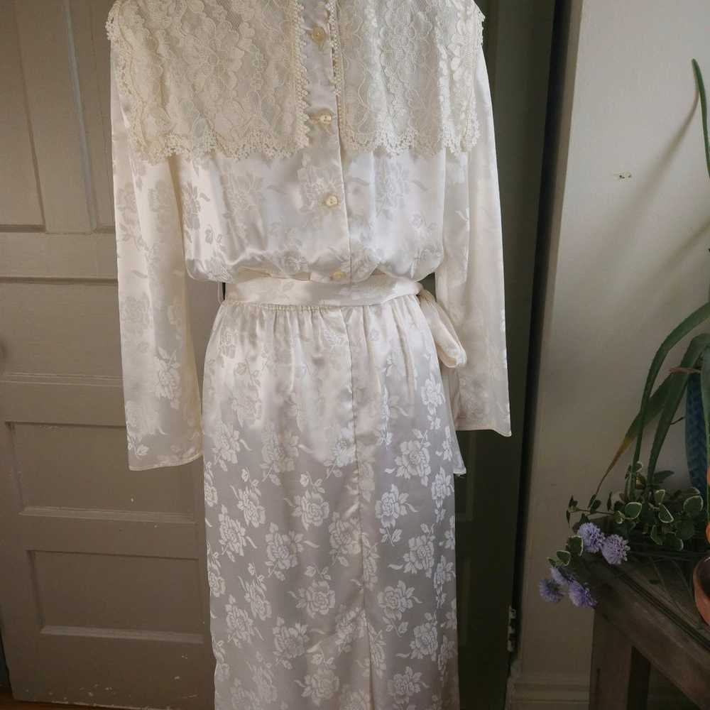 Scott McClintock Vintage 80s Ivory Floral Lace Sa… - image 3