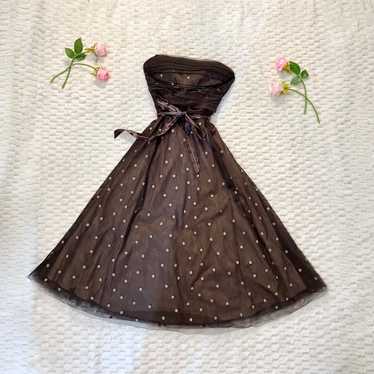 Y2K Brown Mesh Polka Dot Bustier Dress - image 1