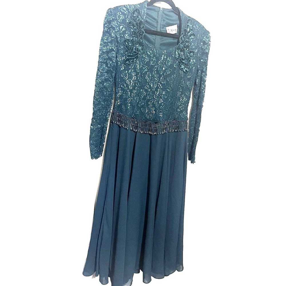 Vintage Green Cocktail Dress Sequins Beaded Midi … - image 1