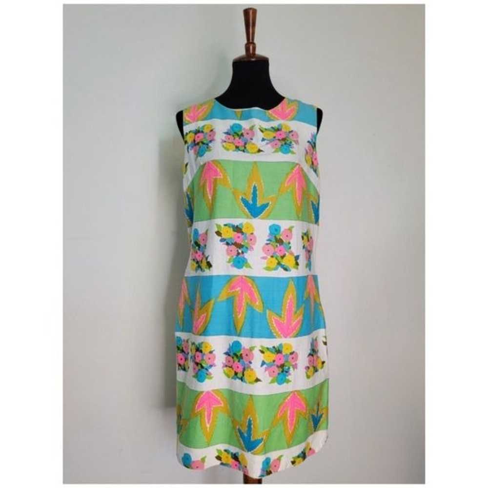 1960's Bright Psychedelic Floral Shift Dress - image 1